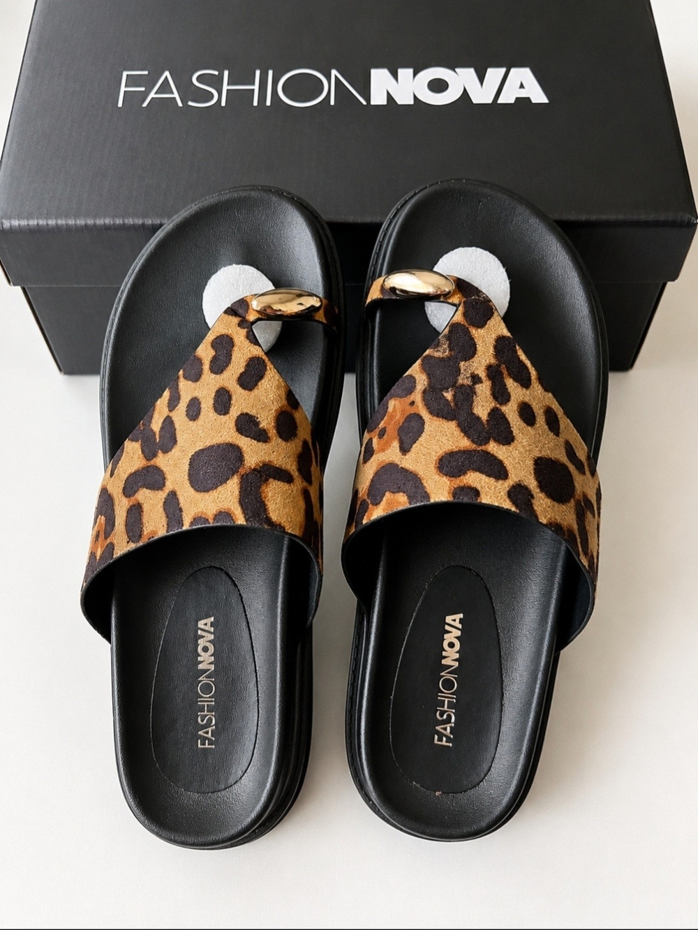 Fashion Nova Leopard Slide Sandals - Black & Brown